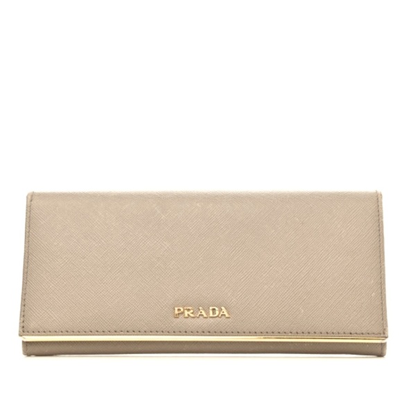 PRADA Saffiano Metal Bar Continental Flap Wallet Argila - Picture 1 of 16